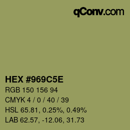 Farbcode: HEX #969C5E | qconv.com