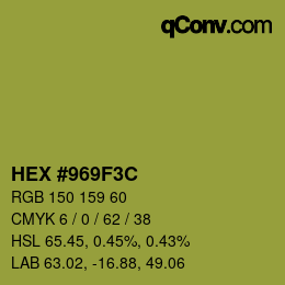 Farbcode: HEX #969F3C | qconv.com