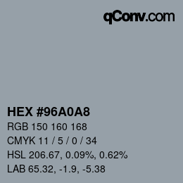 Color code: HEX #96A0A8 | qconv.com