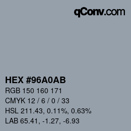 Color code: HEX #96A0AB | qconv.com