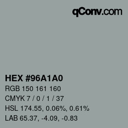 Color code: HEX #96A1A0 | qconv.com