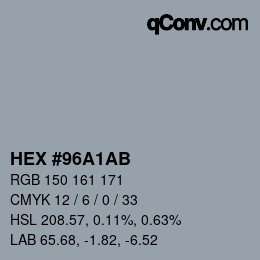 颜色代码: HEX #96A1AB | qconv.com