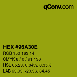 Color code: HEX #96A30E | qconv.com