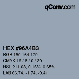 颜色代码: HEX #96A4B3 | qconv.com