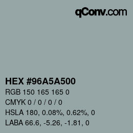 颜色代码: HEX #96A5A500 | qconv.com