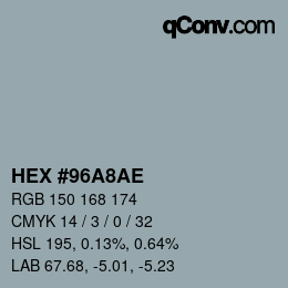 Color code: HEX #96A8AE | qconv.com