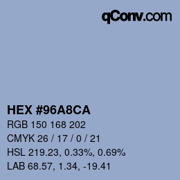 颜色代码: HEX #96A8CA | qconv.com