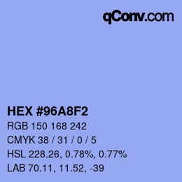 Farbcode: HEX #96A8F2 | qconv.com