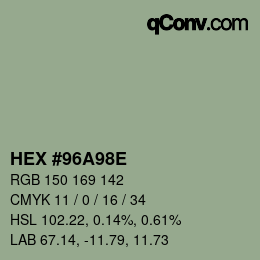 Color code: HEX #96A98E | qconv.com