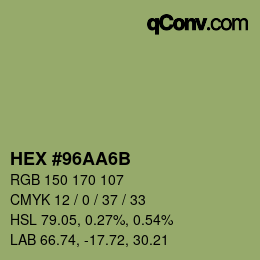Color code: HEX #96AA6B | qconv.com