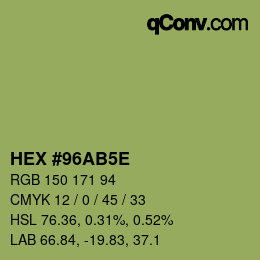 Farbcode: HEX #96AB5E | qconv.com