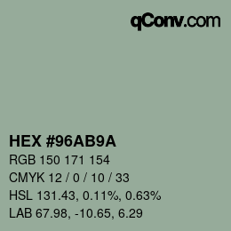 Color code: HEX #96AB9A | qconv.com