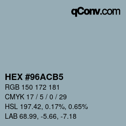 颜色代码: HEX #96ACB5 | qconv.com