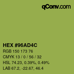 Color code: HEX #96AD4C | qconv.com