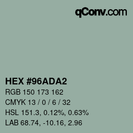 カラーコード: HEX #96ADA2 | qconv.com