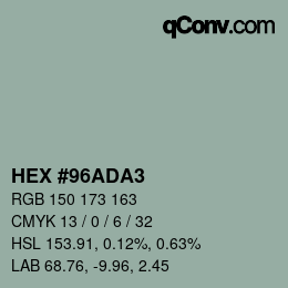 Color code: HEX #96ADA3 | qconv.com