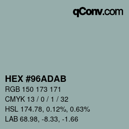 颜色代码: HEX #96ADAB | qconv.com