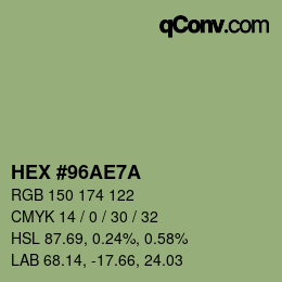 颜色代码: HEX #96AE7A | qconv.com