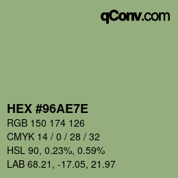 Color code: HEX #96AE7E | qconv.com