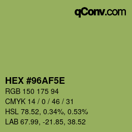 Farbcode: HEX #96AF5E | qconv.com