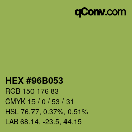 カラーコード: HEX #96B053 | qconv.com