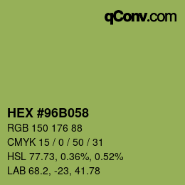 カラーコード: HEX #96B058 | qconv.com