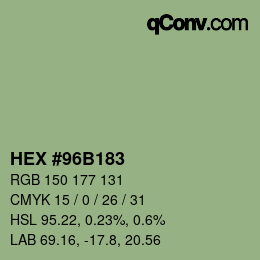 Farbcode: HEX #96B183 | qconv.com