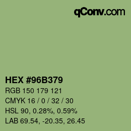 Farbcode: HEX #96B379 | qconv.com