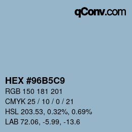 カラーコード: HEX #96B5C9 | qconv.com