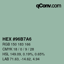 カラーコード: HEX #96B7A6 | qconv.com