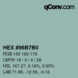 カラーコード: HEX #96B7B0 | qconv.com