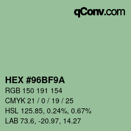 Color code: HEX #96BF9A | qconv.com