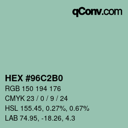 颜色代码: HEX #96C2B0 | qconv.com