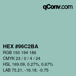 颜色代码: HEX #96C2BA | qconv.com