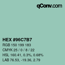 カラーコード: HEX #96C7B7 | qconv.com