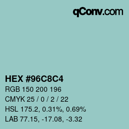 Color code: HEX #96C8C4 | qconv.com