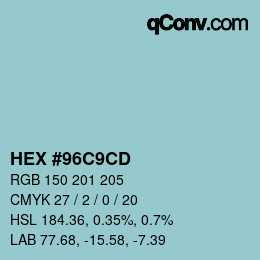 Farbcode: HEX #96C9CD | qconv.com