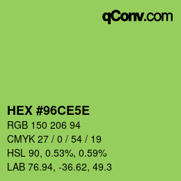 Code couleur: HEX #96CE5E | qconv.com