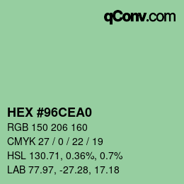 カラーコード: HEX #96CEA0 | qconv.com