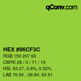 Farbcode: HEX #96CF3C | qconv.com