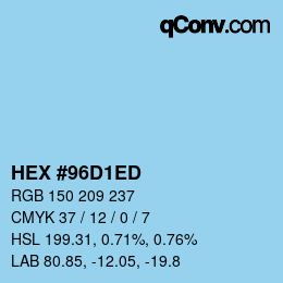 カラーコード: HEX #96D1ED | qconv.com