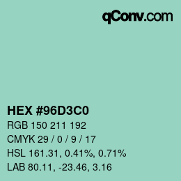 カラーコード: HEX #96D3C0 | qconv.com