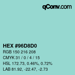 Color code: HEX #96D8D0 | qconv.com