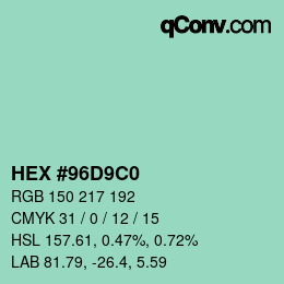 Farbcode: HEX #96D9C0 | qconv.com