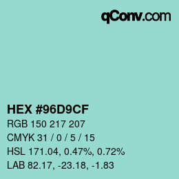 Color code: HEX #96D9CF | qconv.com