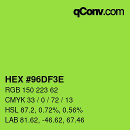 Color code: HEX #96DF3E | qconv.com