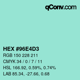 カラーコード: HEX #96E4D3 | qconv.com