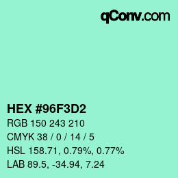 Color code: HEX #96F3D2 | qconv.com