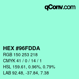 Color code: HEX #96FDDA | qconv.com