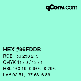 颜色代码: HEX #96FDDB | qconv.com